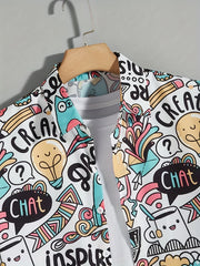 Men's Cartoon Print Hawaiian Shirt for Summer Vacation