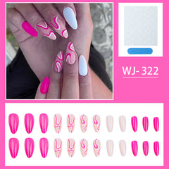Hot Pink Press On Nails Medium Almond Stripe Reusable False Nails