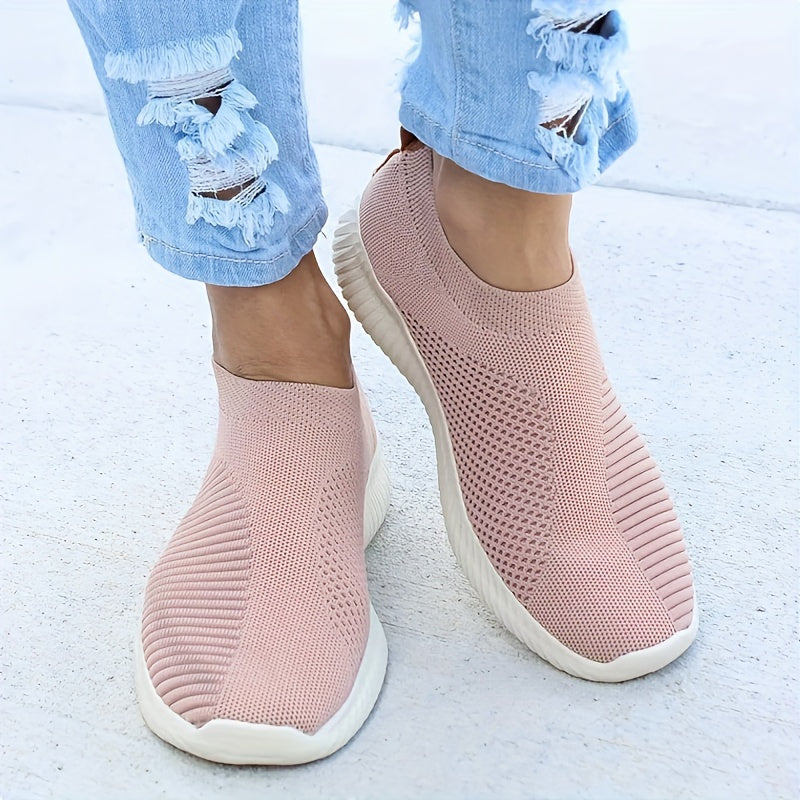 Women's Slip On Walking Shoes Flying Woven Casual Flat Shoes