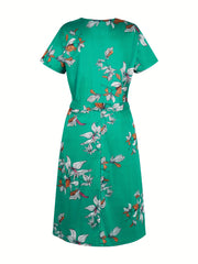  Floral Zipper Midi Dress