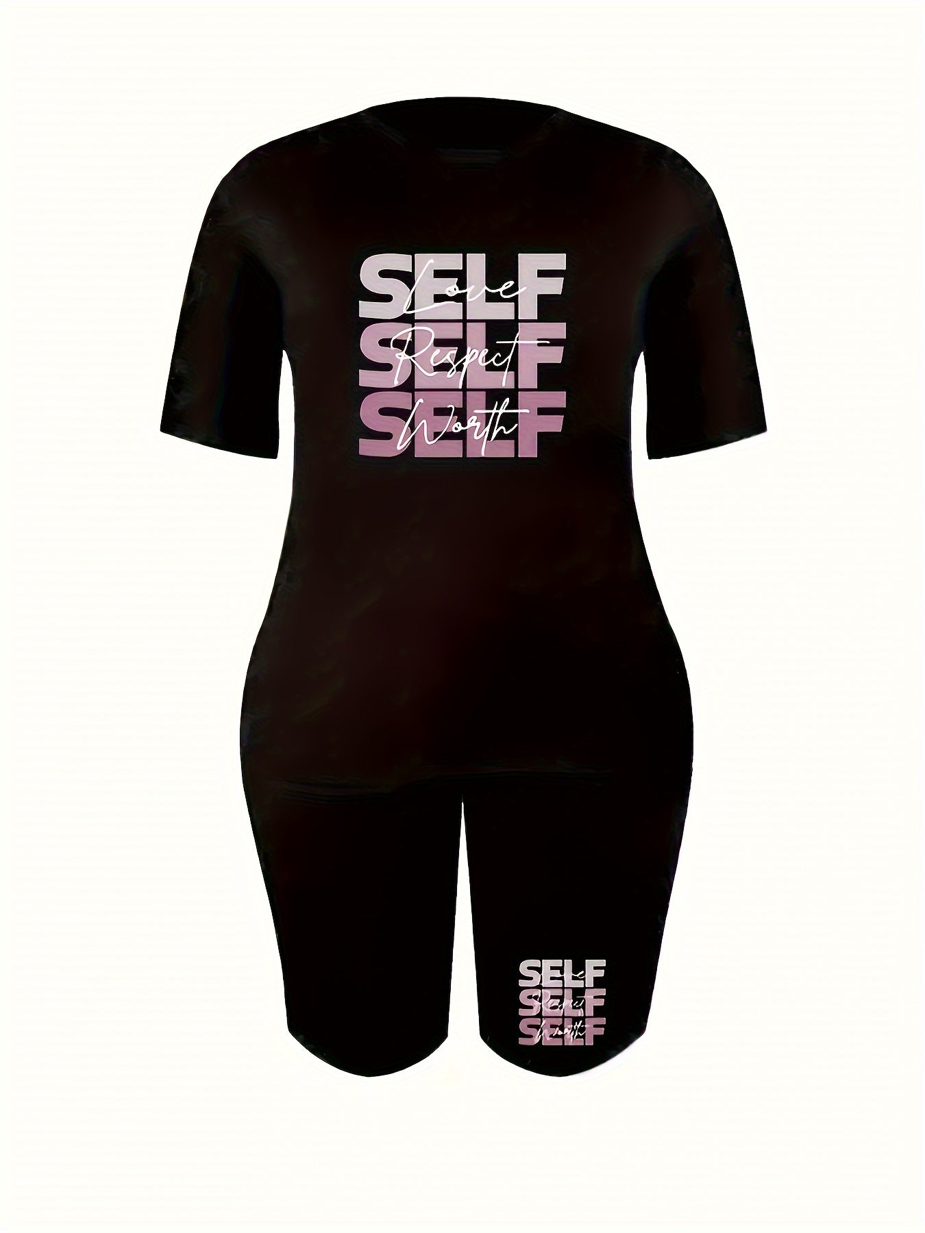  Art Letter Print Tee & Biker Shorts Pajamas Set