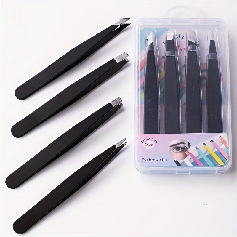 4pcs Stainless Steel Tweezers Set For Ingrown Hair Removal