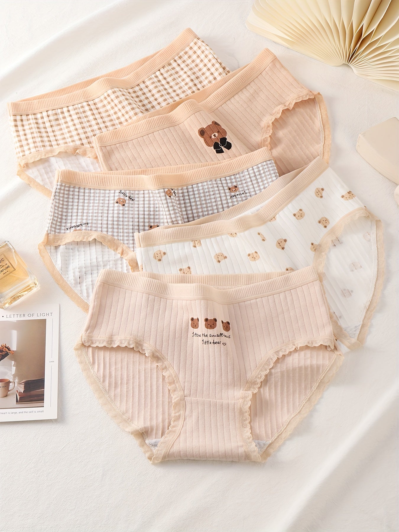 5pcs Cartoon Bear Pattern Triangle Panties for Girls 95% Cotton Underwear