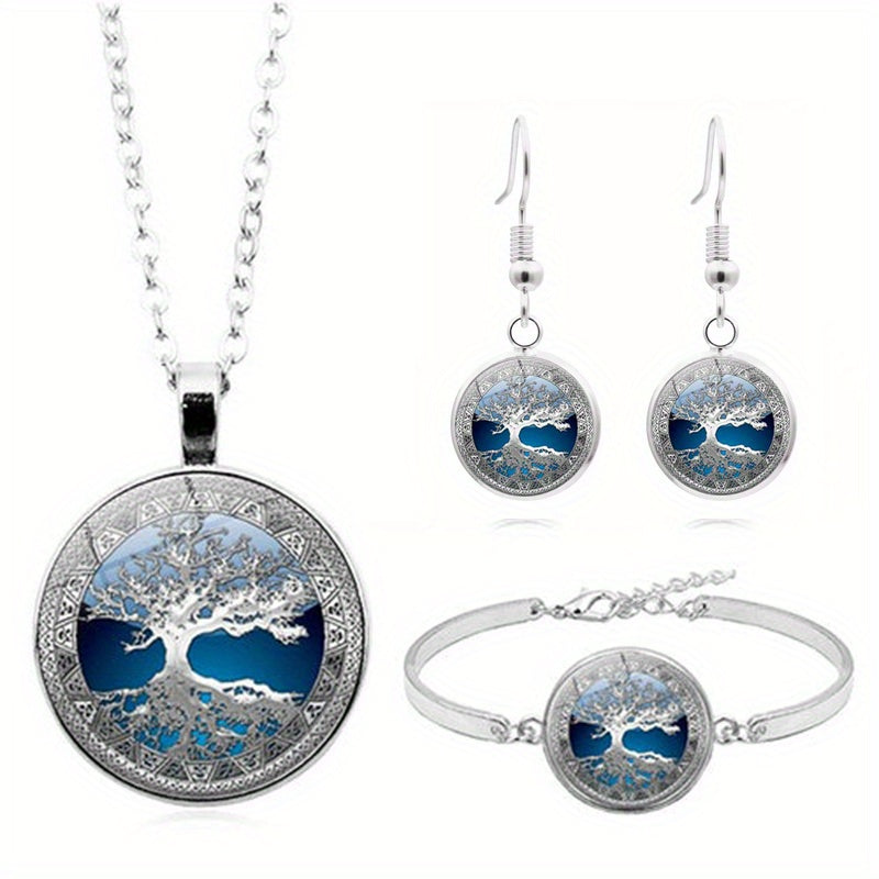 Women's Jewelry Set - Pendant Necklace, Drop Earrings, Bangle Bracelet