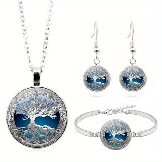 Women's Jewelry Set - Pendant Necklace, Drop Earrings, Bangle Bracelet