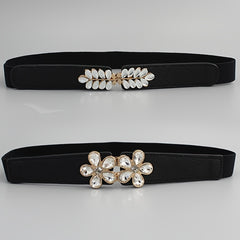 Women's Flower & Leaf Rhinestone Elastic Belt All-match Waist Cover