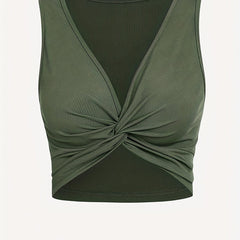 Sexy V Neck Twist Front Tank Top Sleeveless Solid