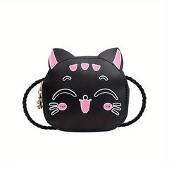 Cartoon Cat Crossbody Bag for Girls Mini PU Leather Shoulder Bag with Coin Purse