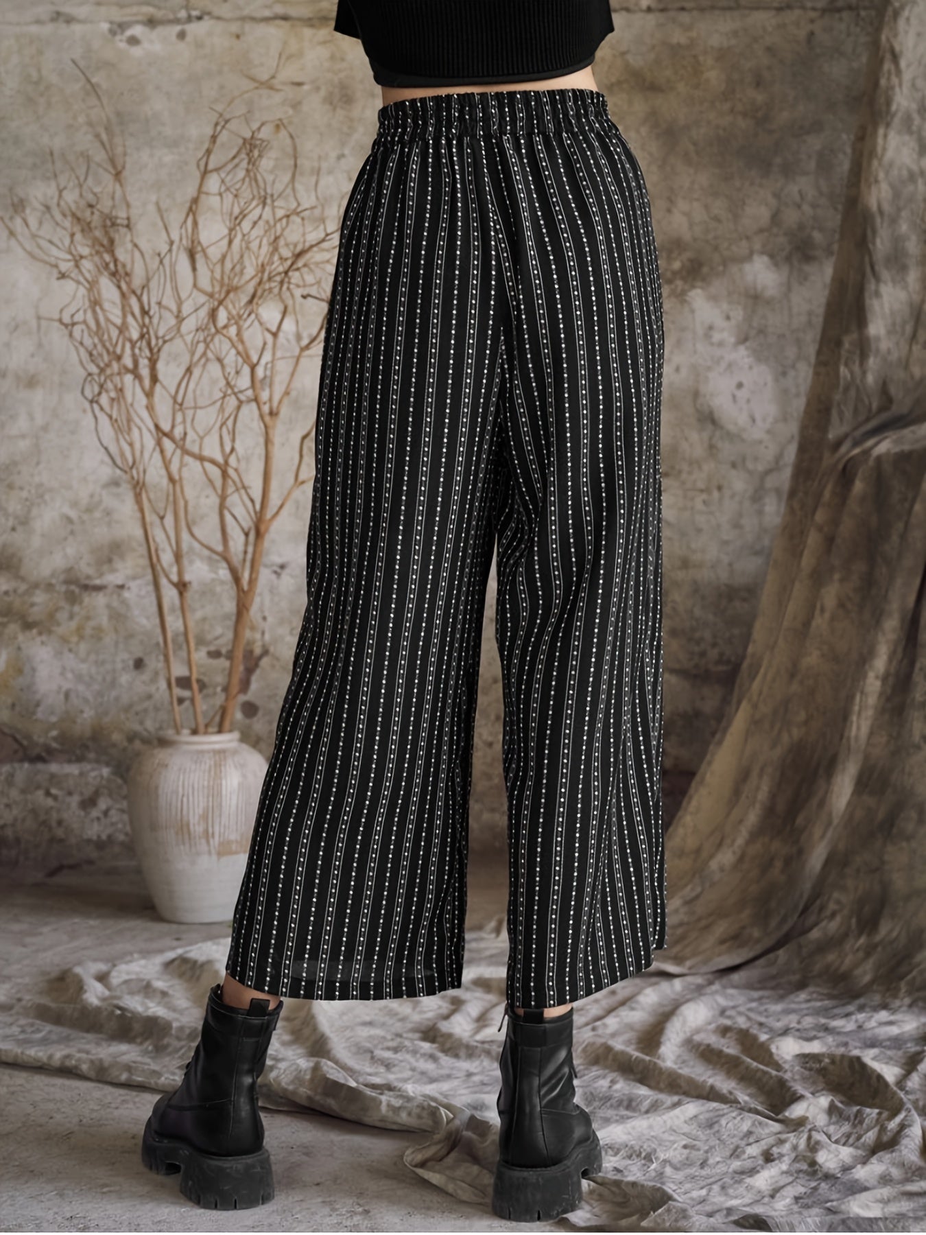  Women's Stripe & Dot Print Wide Leg Trousers