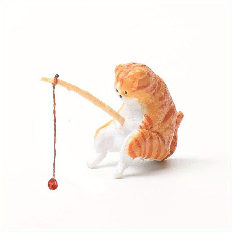 Fishing Kitten Fish Tank Decoration Cat Statue Ornaments