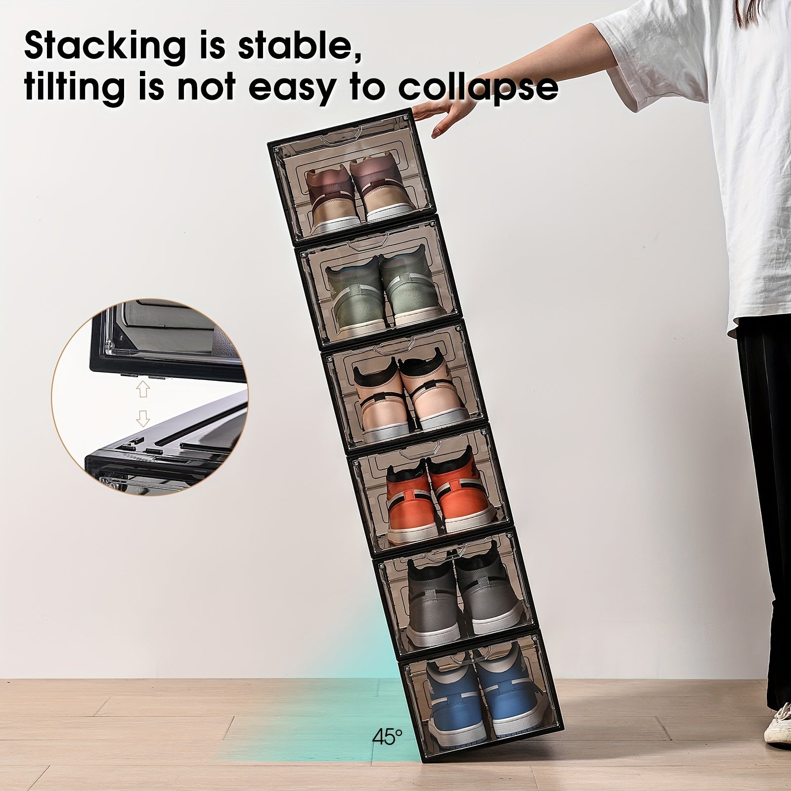 6pcs Plastic Shoe Storage Box with Door, Space Saving Organizer