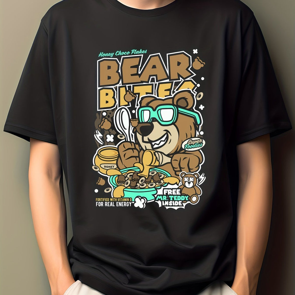 Men's Bear Print Hip Pop T-shirt Crew Neck Moisture Wicking Tee