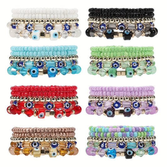 Boho Beaded Bracelet Set Stackable Hand Jewelry Women
