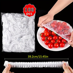 100pcs Disposable Food Storage Covers Elastic Warp Bowl Fresh-keep