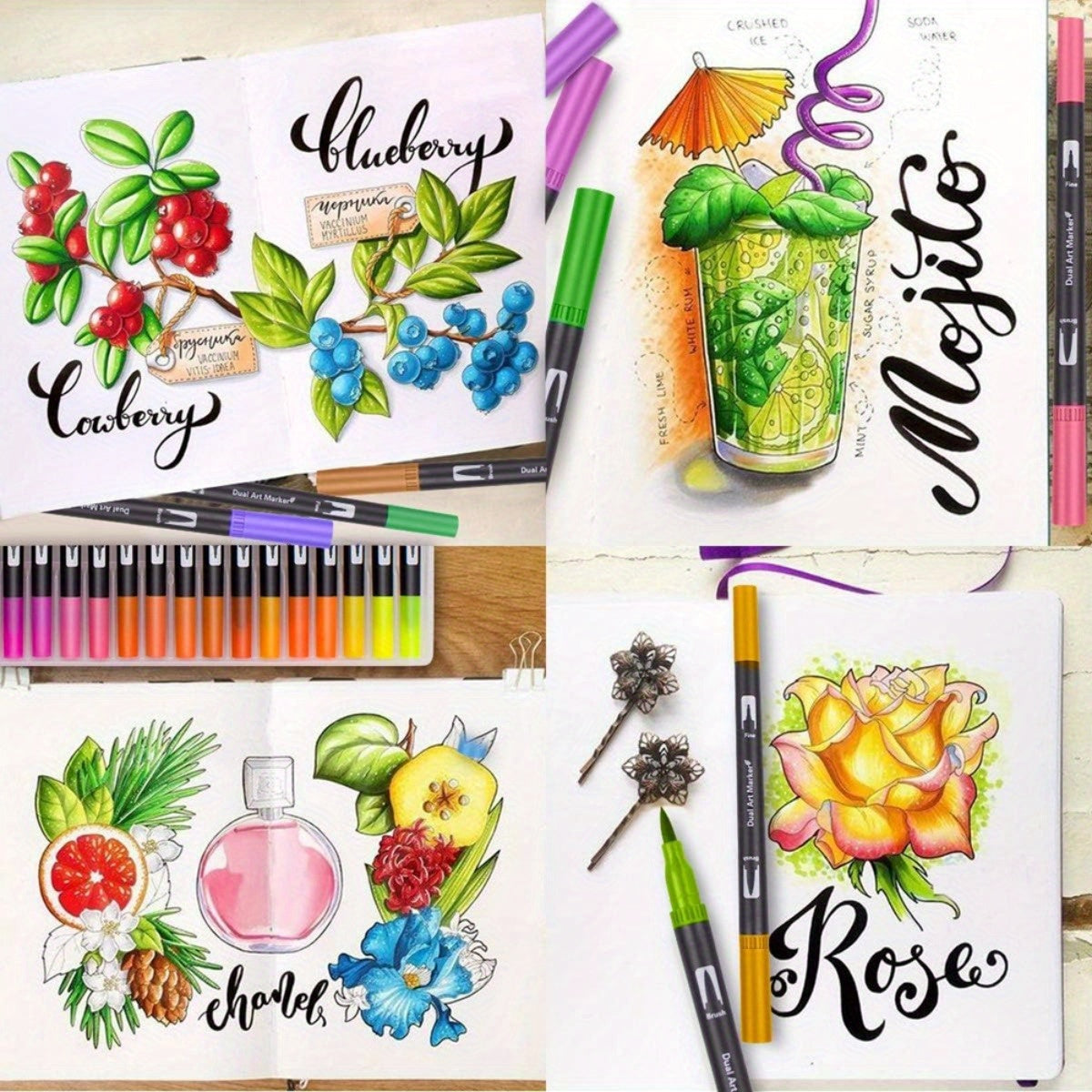 72 Dual Tip Brush Pens Fine Broad Tips Calligraphy Sketching Pens