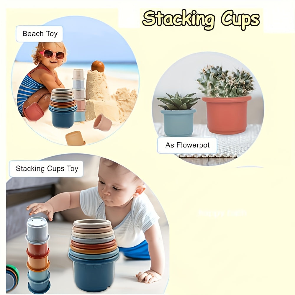 Colorful Stacking Cup Toy Set for Baby Bath - 8pcs