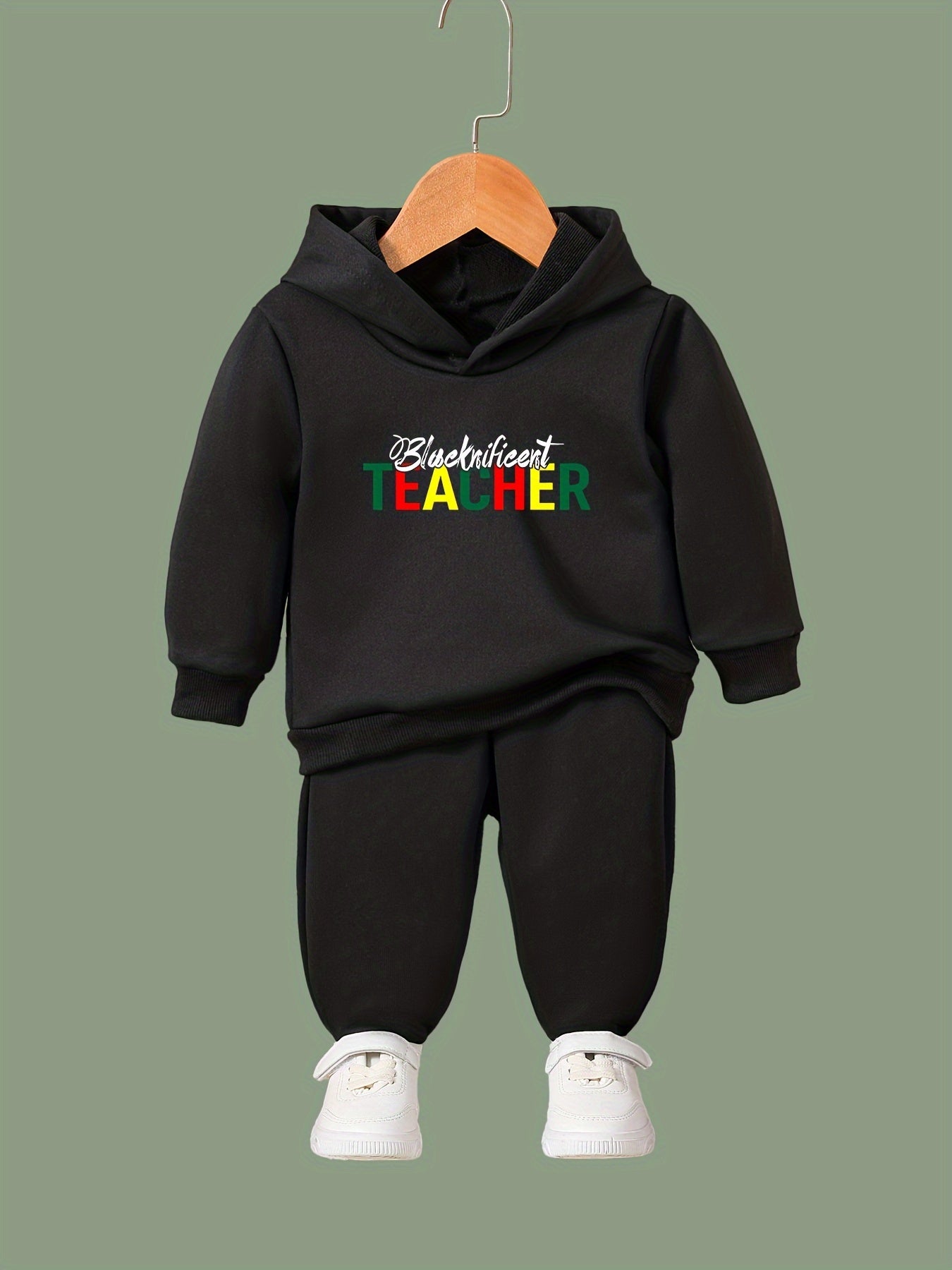 2pcs Colorful TEACHER Letter Hoodies Pants Set Spring Fall Sports Gift