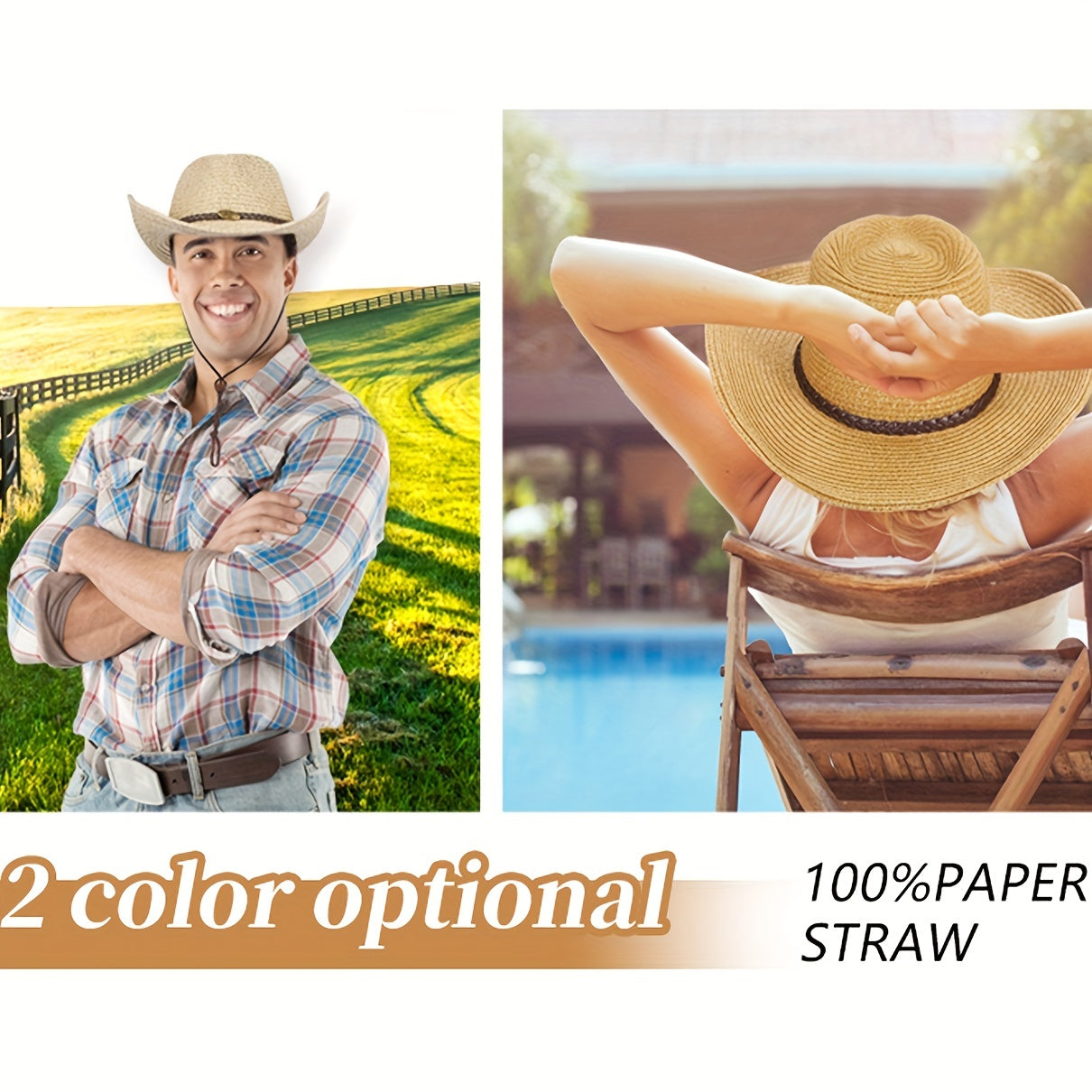 Summer Straw Cowboy Hat Western Style Unisex Windproof Crushable Hat