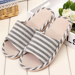 Men's Linen Striped Slides Lightweight Slippers for Indoor Outdoor Beach