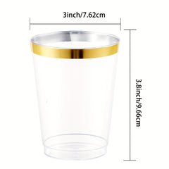 20pcs Golden Plastic Cups 10oz Clear Disposable Wine Glasses Fancy Party Cups