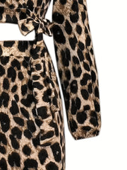 Leopard Print Two Piece Set Crop Top & Maxi Skirt Outfit