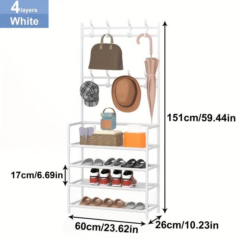 Multifunctional Shoe Rack Clothes Rack 8 Hooks 4/5 Tiers Waterproof