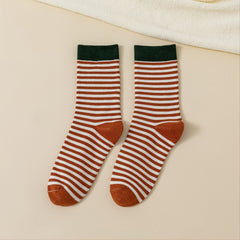 5 Pairs Women's Vintage Striped Mid Tube Socks