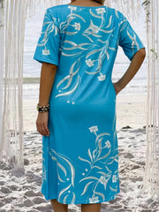  Boho Dress Women's Plus Floral Print Midi T shirt Dress