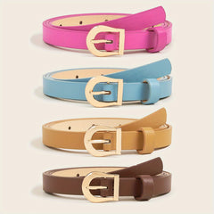 Golden Buckle Belt Classic Solid PU Belt Vintage Jeans Pants Belt