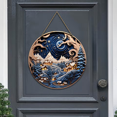 Xmas Door Hanging Starry Sky Village Night Scene Signboard Decoration