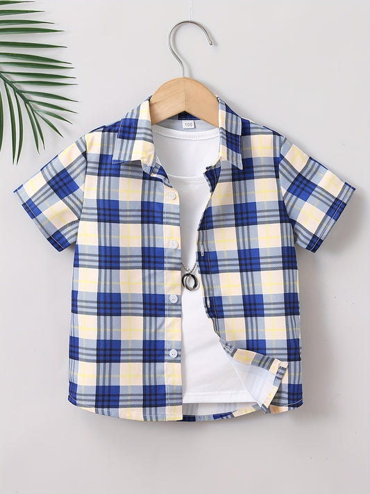 Boys Plaid Shirt Short Sleeves Preppy Style Summer Kids Clothes