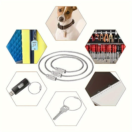 10pcs Stainless Steel Wire Ring Adhesive Wire Rope Key Ring for Luggage Tag