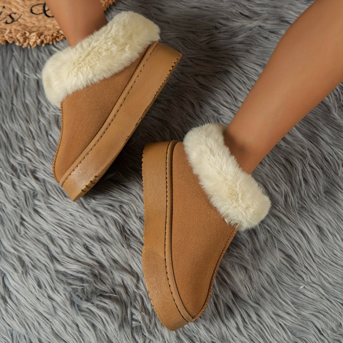 Plush Lined Furry Thermal Snow Boots Non Slip Winter Shoes