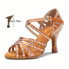 Rhinestone Latin Dance Shoes High Heel Soft Sole
