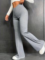  Solid High Rise Flare Leg Pants