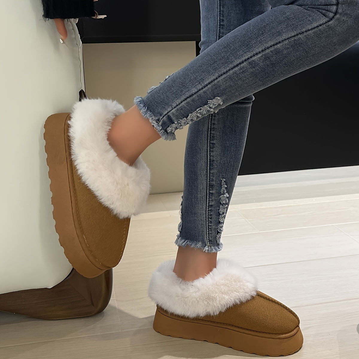 Fall Plush Fur Lined Snow Boots Suede Ankle Boots