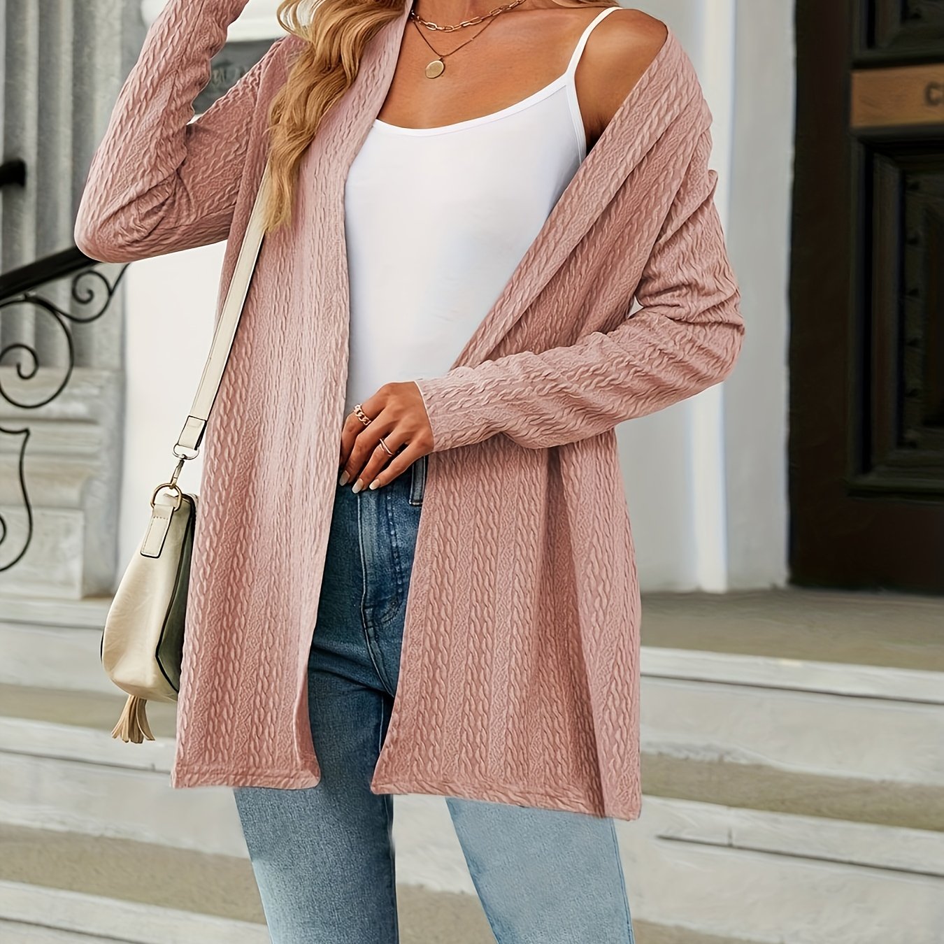 Casual Cardigan Women's Plus Solid Jacquard Long Sleeve