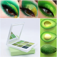 9 Colors Avocado Eyeshadow Palette Green Tone Matte Shimmer Finish