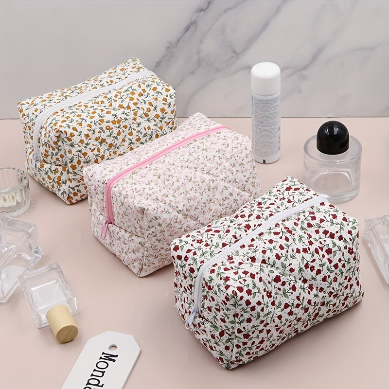 Floral Cotton Makeup Toiletry Bag Zippered Pouch