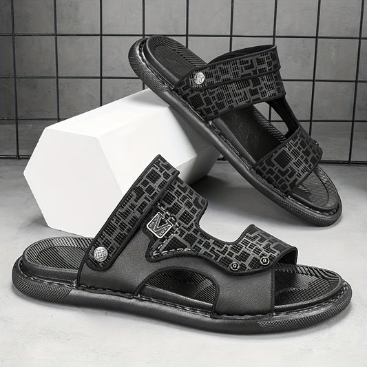 Men's Geometric Print Open Toe Slip On Strap Sandals
