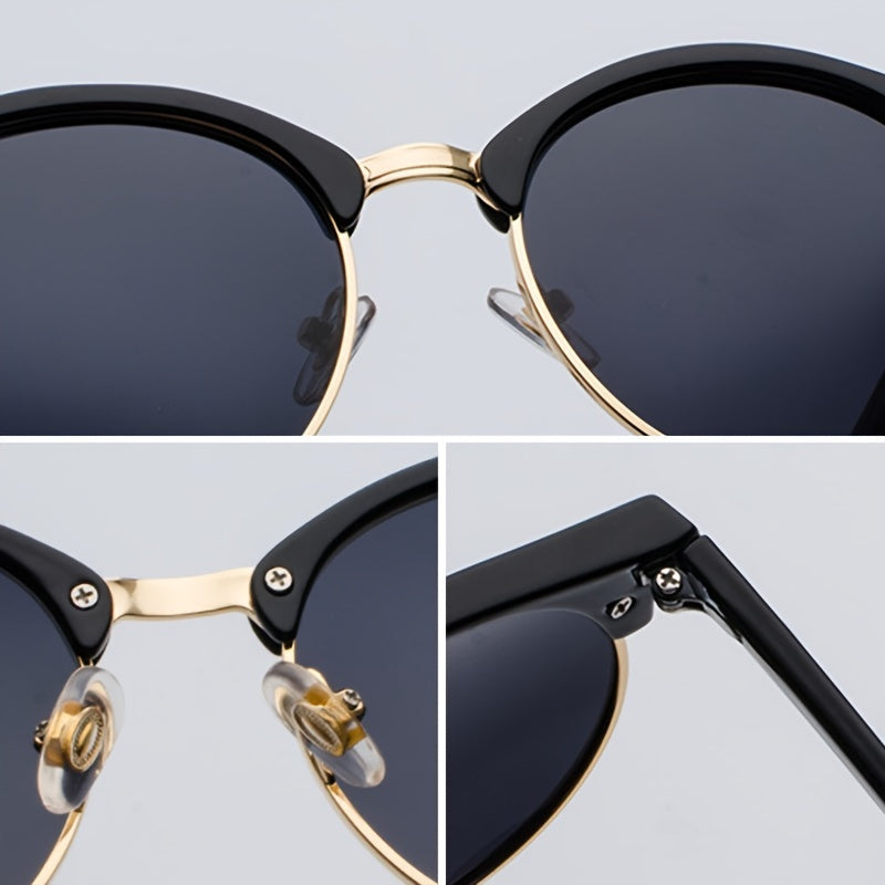 Half Rimless Metal Frame Sunglasses Classic Round Shades Eyeglasses