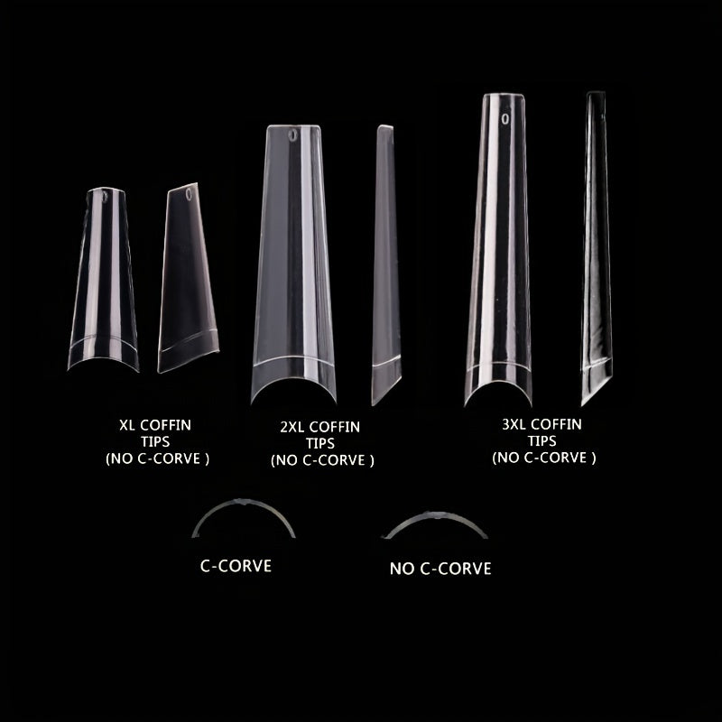 500 Pcs Long Clear Coffin Nail Tips with Case