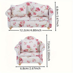 Pink Floral Mini Sofa Set Dollhouse Furniture Decoration