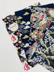 5pcs Dark Cotton Fabric Cat & Flower Printed Cheongsam Fabric