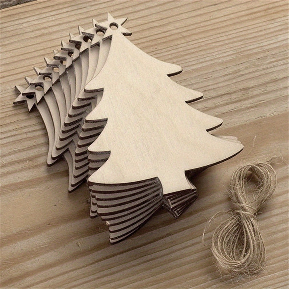 10pcs Wooden Christmas Tree Pendant Snowman Decor DIY Wood Crafts