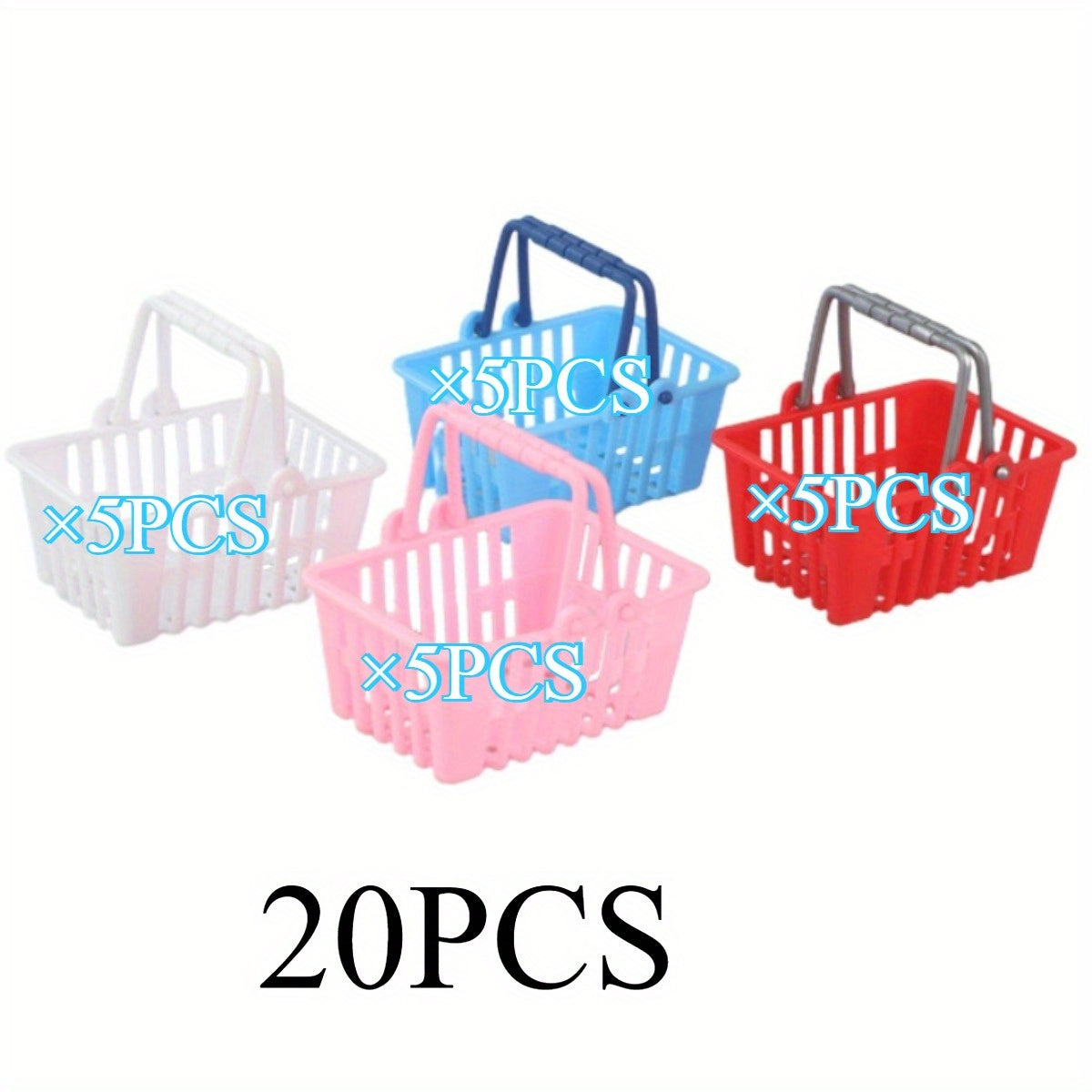 20pcs Mini Plastic Shopping Baskets - Colorful Retail Baskets for Playtime