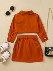 Girls Long Sleeve Top & Skirt Set with Belt