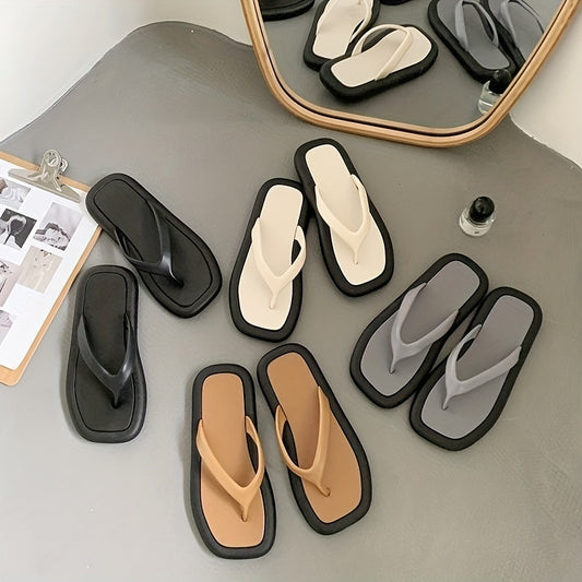 Women's Square Toe Flat Flip Flops Non Slip Indoor Outdoor Slides