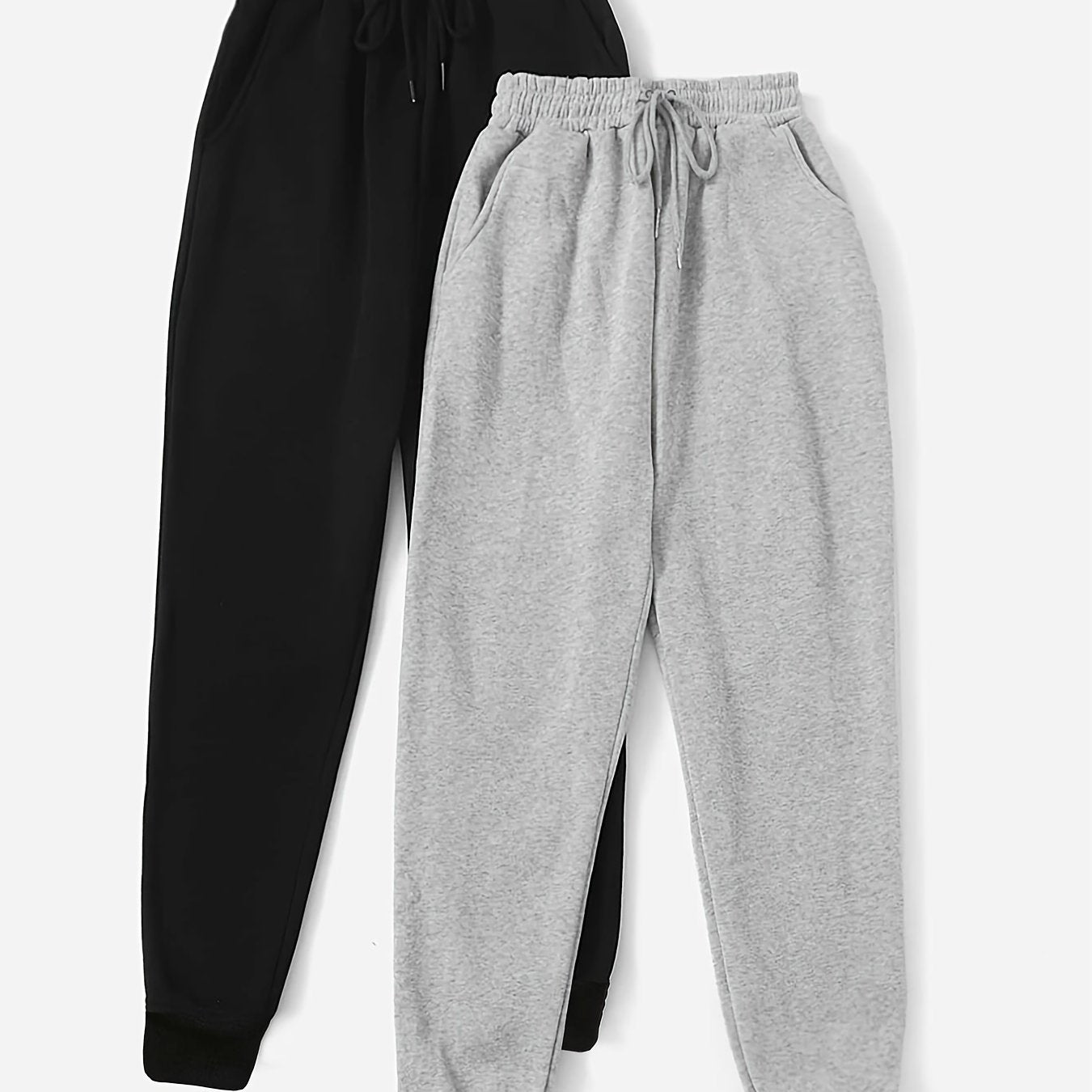 Two Pack High Waisted Sweatpants Solid Drawstring Casual Pants