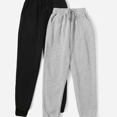 Two Pack High Waisted Sweatpants Solid Drawstring Casual Pants